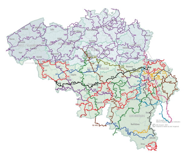 Carte des Grands Sentiers de Randonnées et Belgique