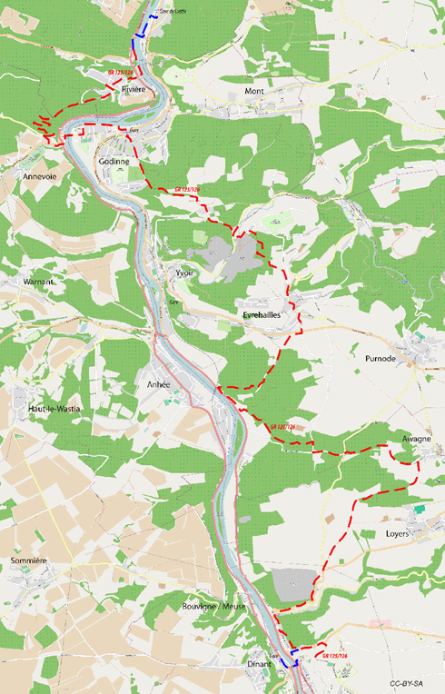Carte idée de randonnée en Province de Namur